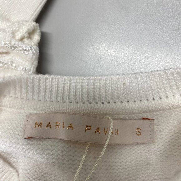 NEW MARIA PAVAN Womens Sequin Braided Long Sleeve Soft Sweater Size S White - Picture 12 of 12